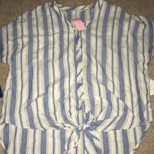 Blue and white striped button down flowy shirt